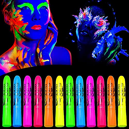 BENOSPACE 6 pcs UV luminous Dark Paint Crayons, Washable Face and Body Paint Sticks, Face Paint Pens that Glow in the Dark, Makeup Highlighters for Halloween, Masquerade and Birthday Parties(6 Colors)