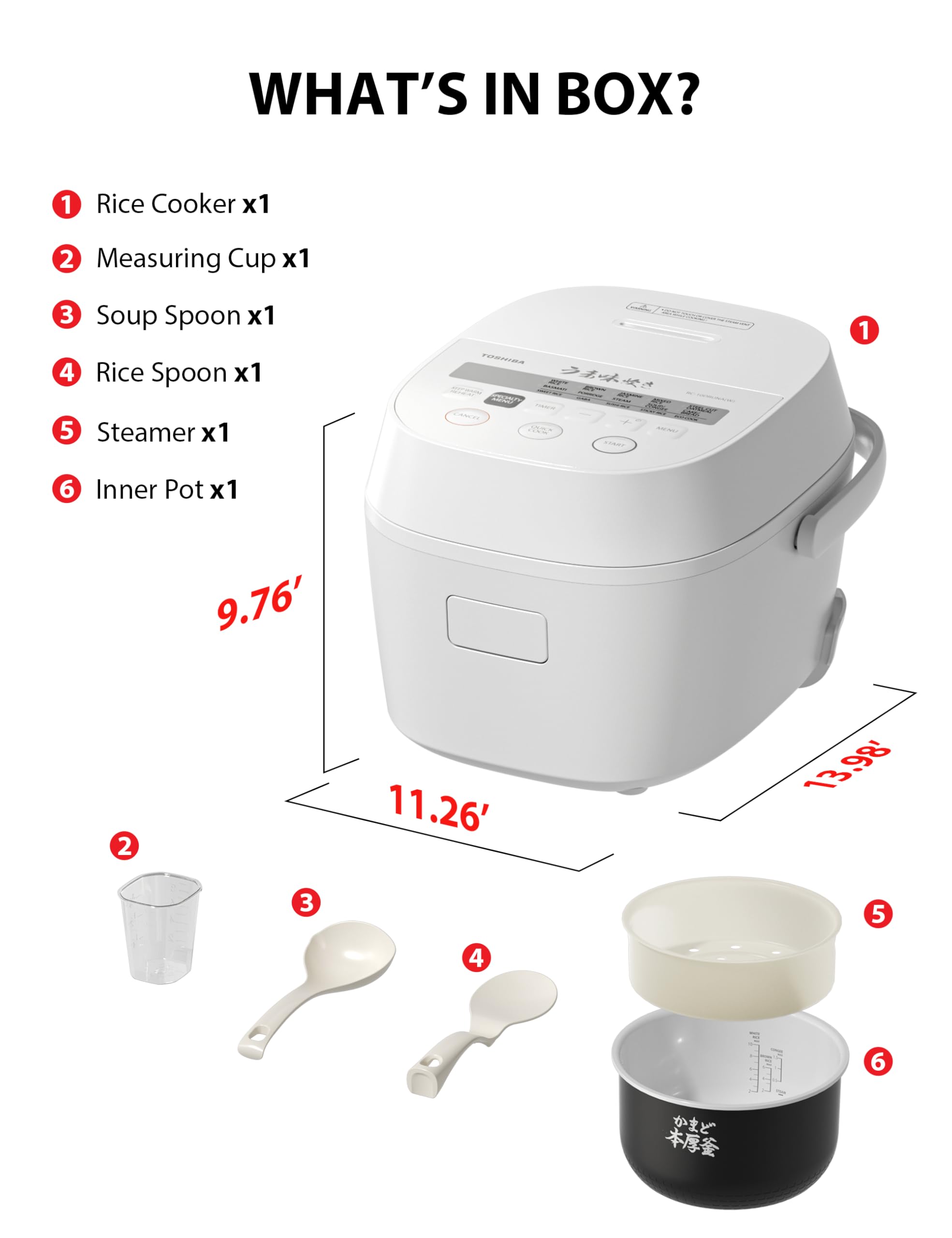 TOSHIBA OriginTaste Rice Cooker 10-Cup Uncooked, Fuzzy Logic, 15