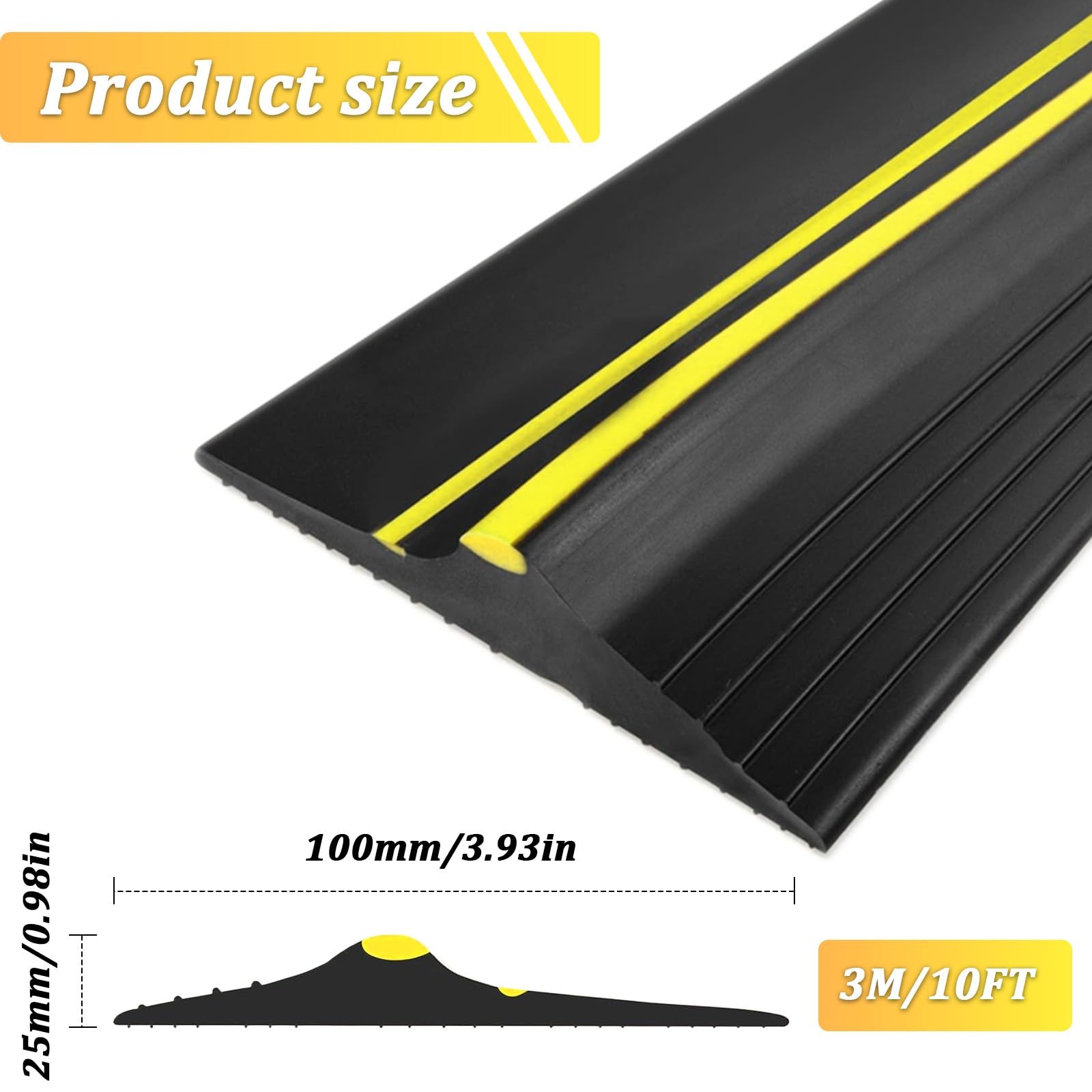 Joint Porte de Garage 3M,Joint d’étanchéité en Caoutchouc, Bande de sol pour seuil de garage universelle, pour des Garages Propres et Secs, 100mm(W)*25mm(H)*3m(L)