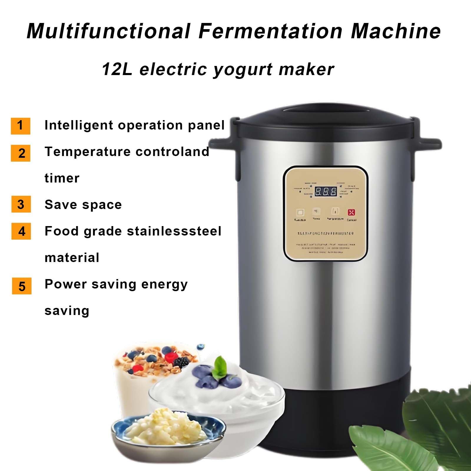 Macchina per la fermentazione commerciale automatica da 12 litri, controllo di temperatura e tempo regolabili, fermentazione in acciaio inox per yogurt, yogurt greco, pane, natto, vino di riso