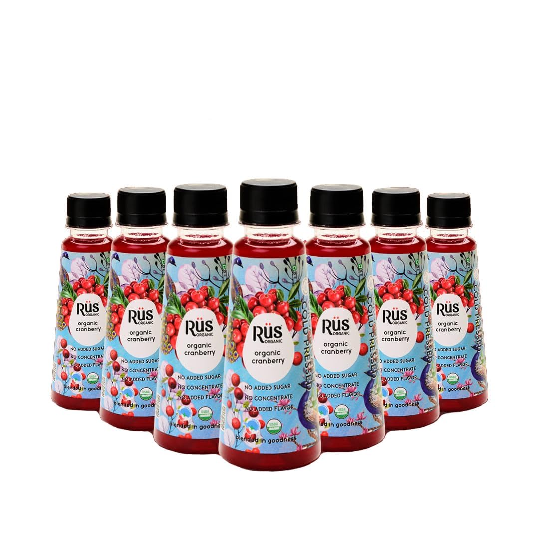 Rus Organic Cranberry Juice | Cold Cold-pressed juice with Organic Antioxidants | Supports UTI Relief | No Concentrate, No Added Flavors | Certified Organic | Fresh, Original, Tasteful Juice Pack of 8 (200ml each)