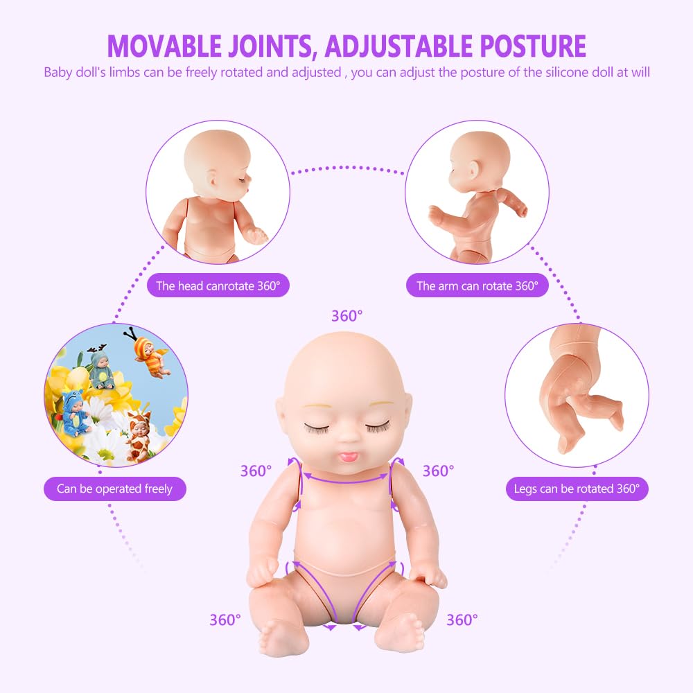 Jonuin Mini Reborn Dolls, 6 Pcs Sleeping Rebirth Dolls with Clothes, Miniature Reborn Doll Toys - Image 4