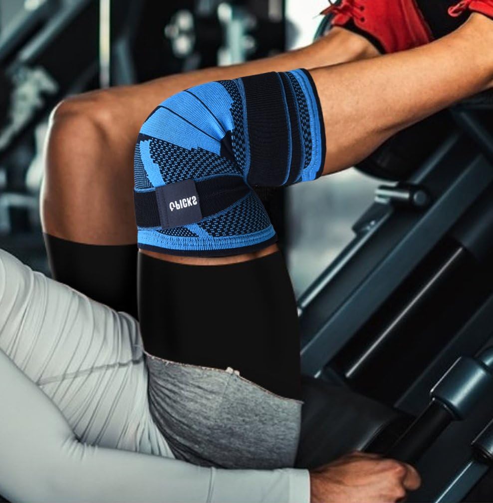 Knee Brace Support,Non-slip Compression Knee Sleeve,Adjustable Knee Pads with Pressure Strap and Knee Protector for Running,Sports,Joint Patella Pain Relief,Arthritis and Injury Recovery- Single L