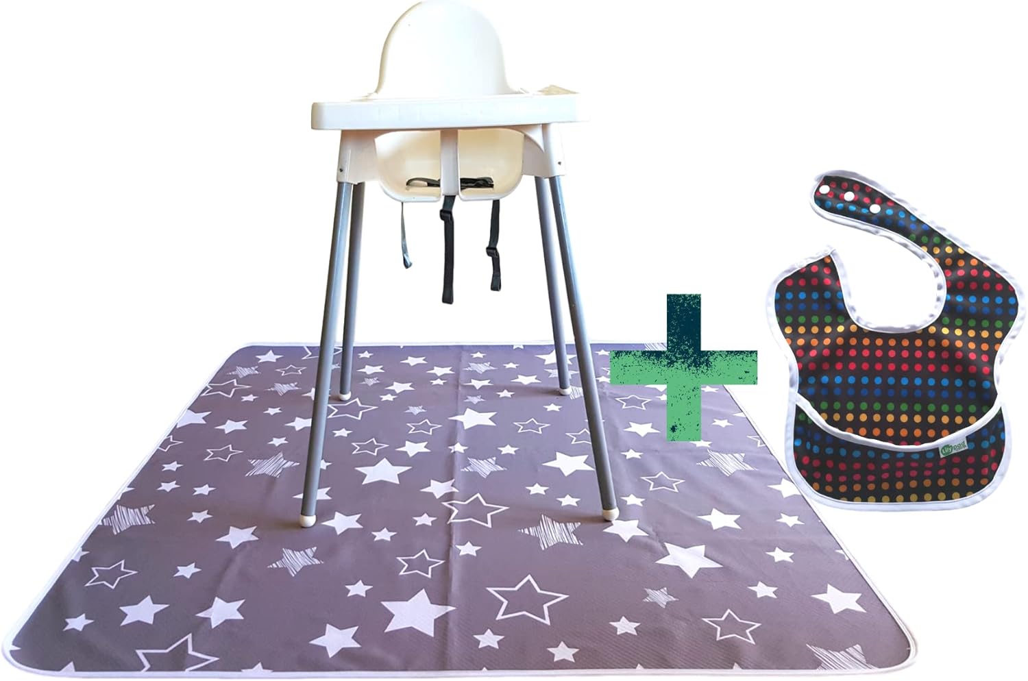 LILY PAD + LITTLE MR High Chair Splat Mat and Baby bib, Machine
