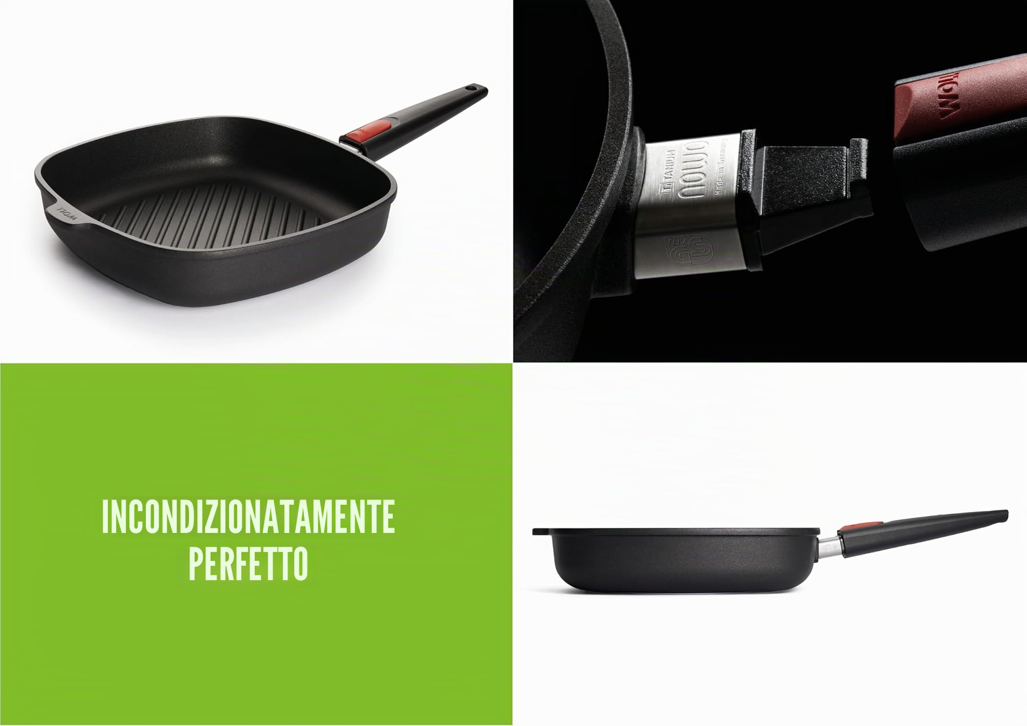 Woll 1628-1N Titanium Nowo - Padella per Carne in ghisa, 28x28 cm 28 cm Nero