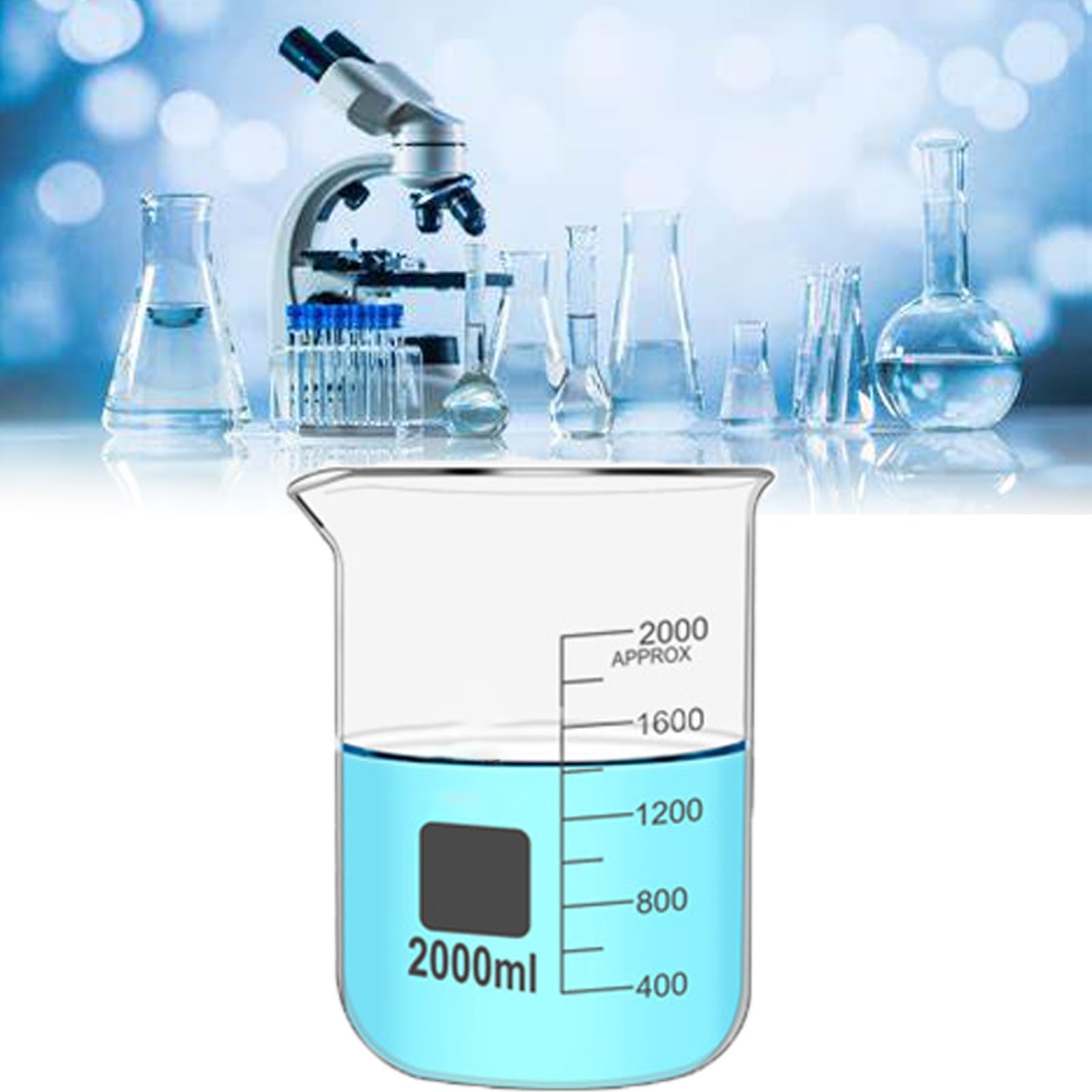 Becher Graduato in Vetro Borosilicato, Becher Graduato in Vetro, 2000-10000 Ml Opzionale, Tacca di Versamento, con Misurino Graduato, per Laboratorio,2000ml