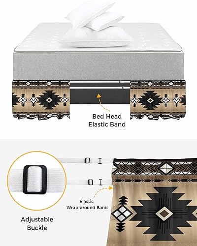 Miniatura 4 de Southwest - Falda de cama tamaño California King de 18 pulgadas de caída, ajustable y elástica, plisada, con volantes de lujo para cama individual,