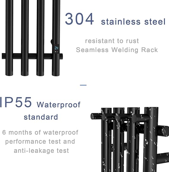 Electric Towel Warmer Rack for Bathroom, Wall Mounted, Matte Black Finish