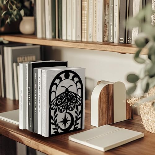 Miniatura 8 de Peacoblue Sujetalibros de metal para estantes, modernos tapones decorativos resistentes para libros de estudio, para oficina, escritorio, estante,