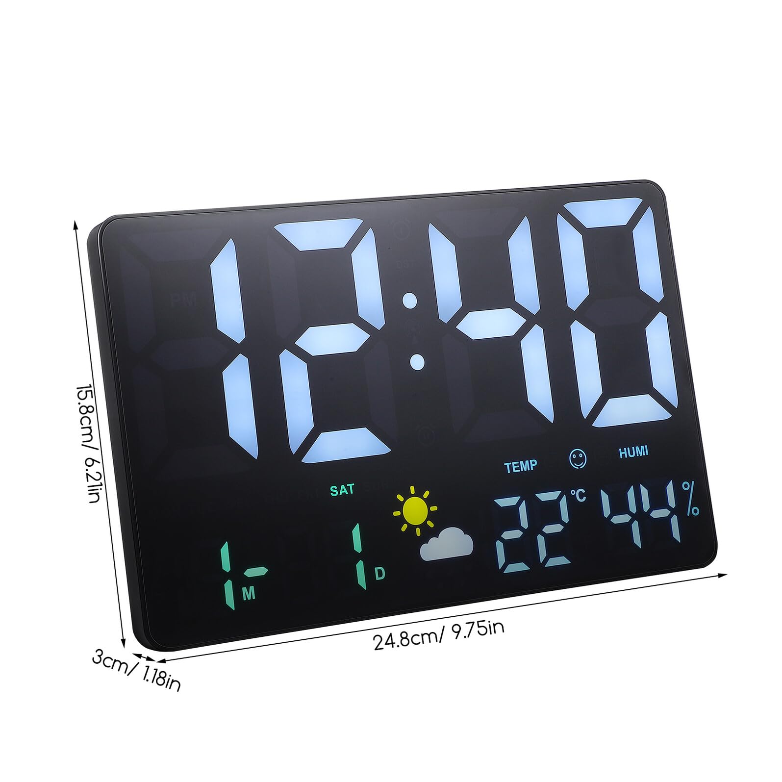 HOMSFOU Digitale Wanduhr LED Großformat mit Temperatur- und Luftfeuchtesensor Wetterstation Farbige Anzeige für Wohnzimmer Büro Wecker Kalender Countdown
