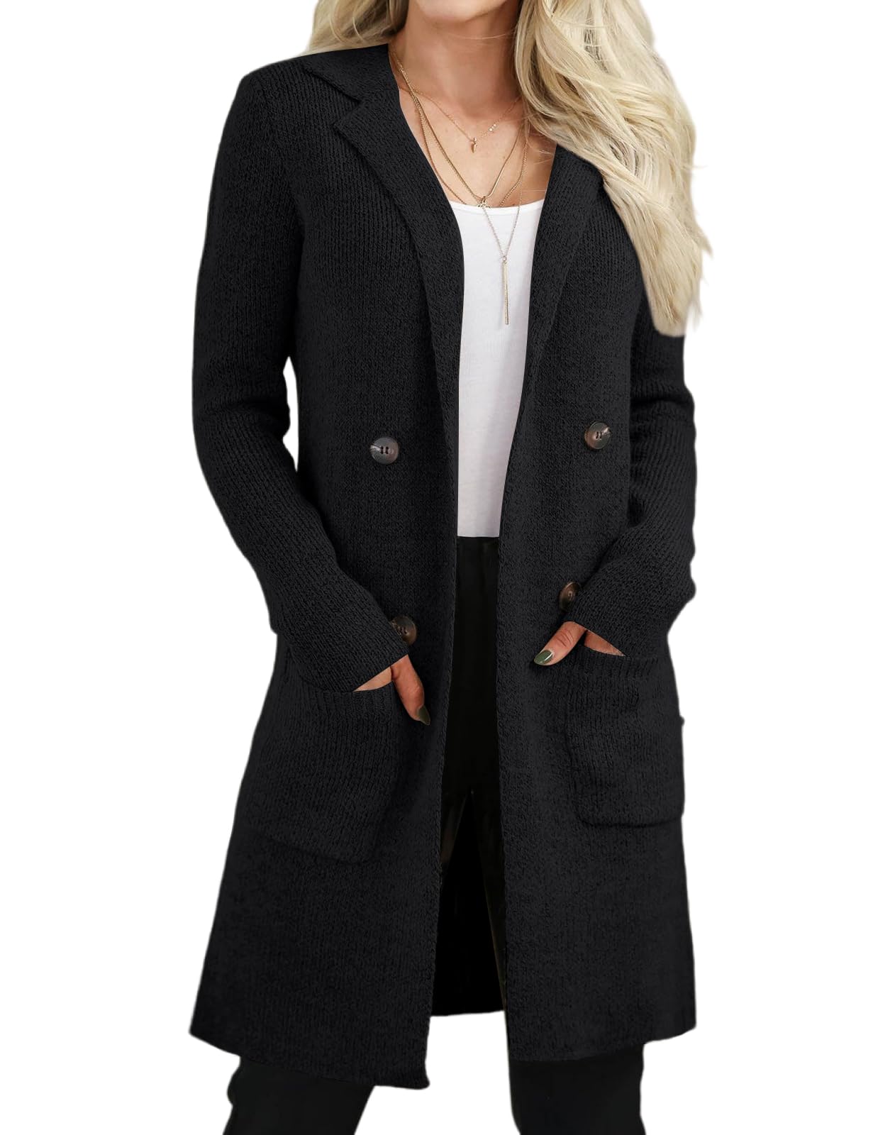 VIMPUNEC Womens Open Front Long Cardigan Sweaters Fall Casual Knit Jackets Coatigan with Pockets