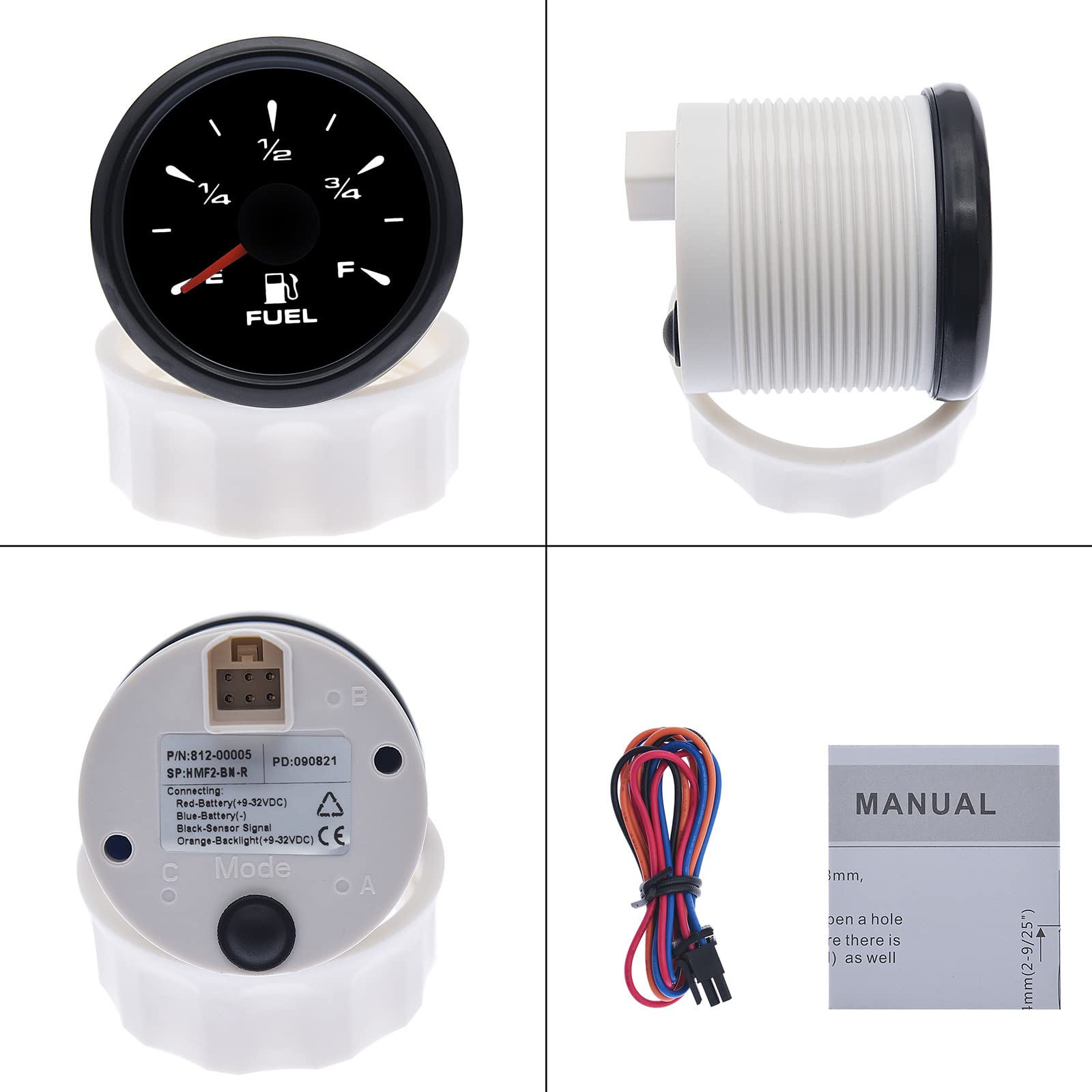 KAOLALI Jauge de Niveau de Carburant, Affichage Numérique à LED 1/2 E-F 3/4E-F 52 mm 0-190 ohm 240-33ohm