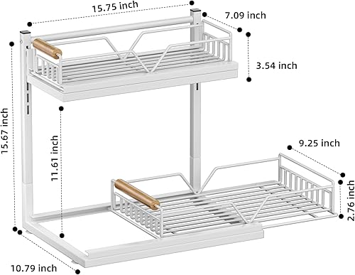 Miniatura 2 de Organizador para debajo del fregadero, organizador de armario extraíble de 2 niveles de altura ajustable con cajón deslizante, almacenamiento debajo
