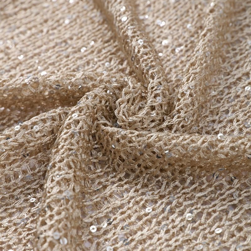 Women’s Sequin Mesh Hollow Sweater Sheer Long Sleeve See Through Pullover Top Sparkly Party Club Outfits - Image 6