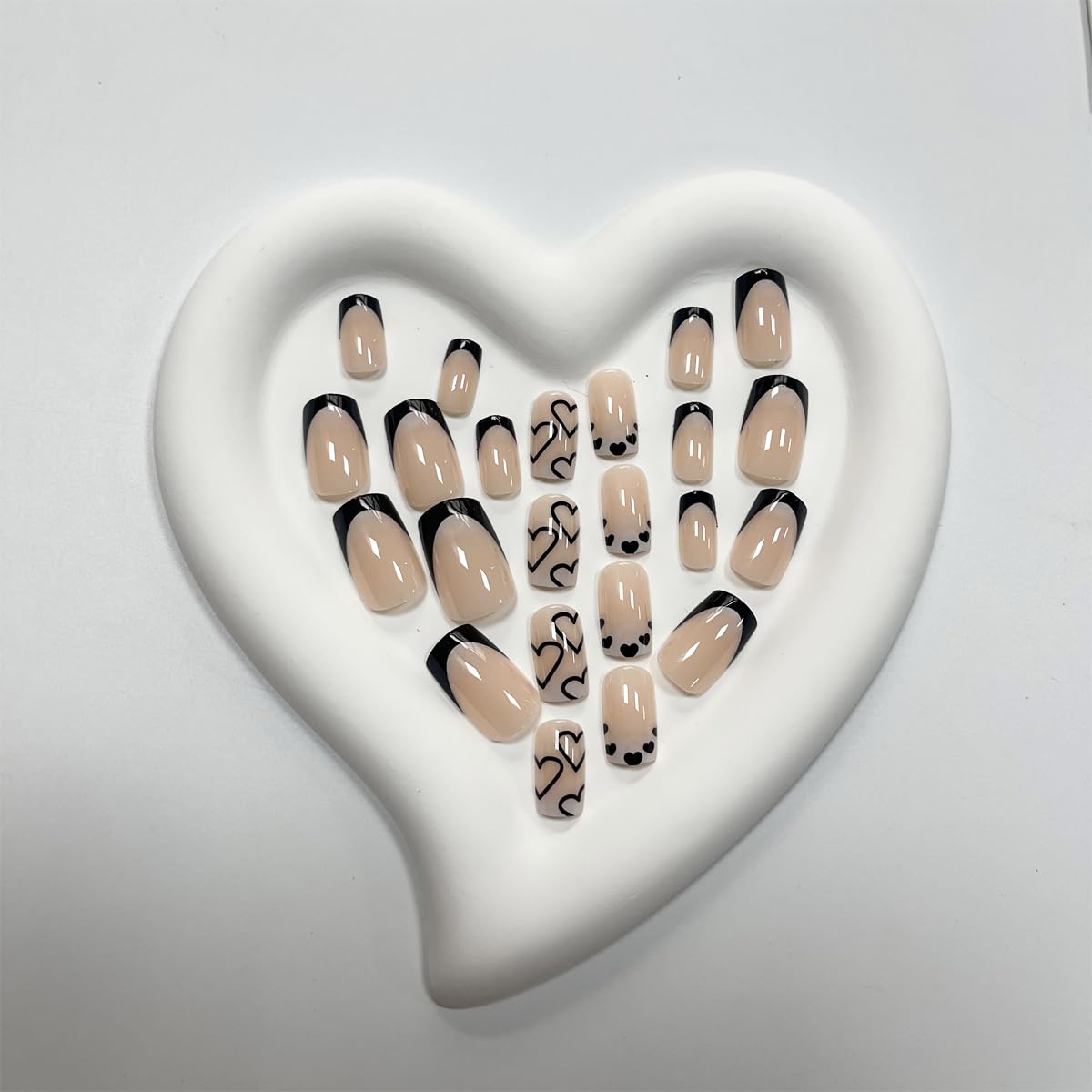 Nails with White Heart Design