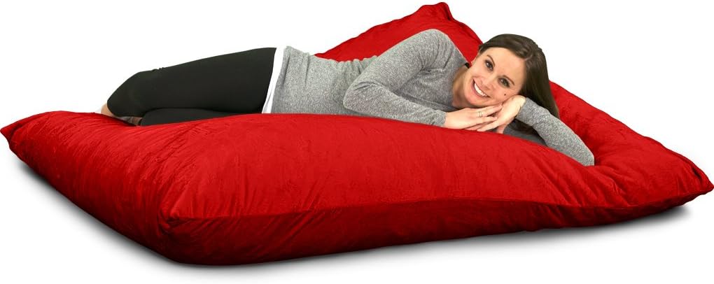 ULTIMATE SACK Comfy Chair Couch Lounge Sofa Loveseat, Oversize Bean Bag Pillow | Red Suede