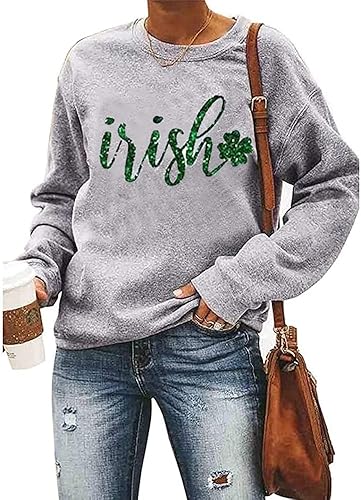 Sudadera para el día de San Patricio para mujer divertida con estampado de trébol manga larga casual con letras irlandesas sin botones