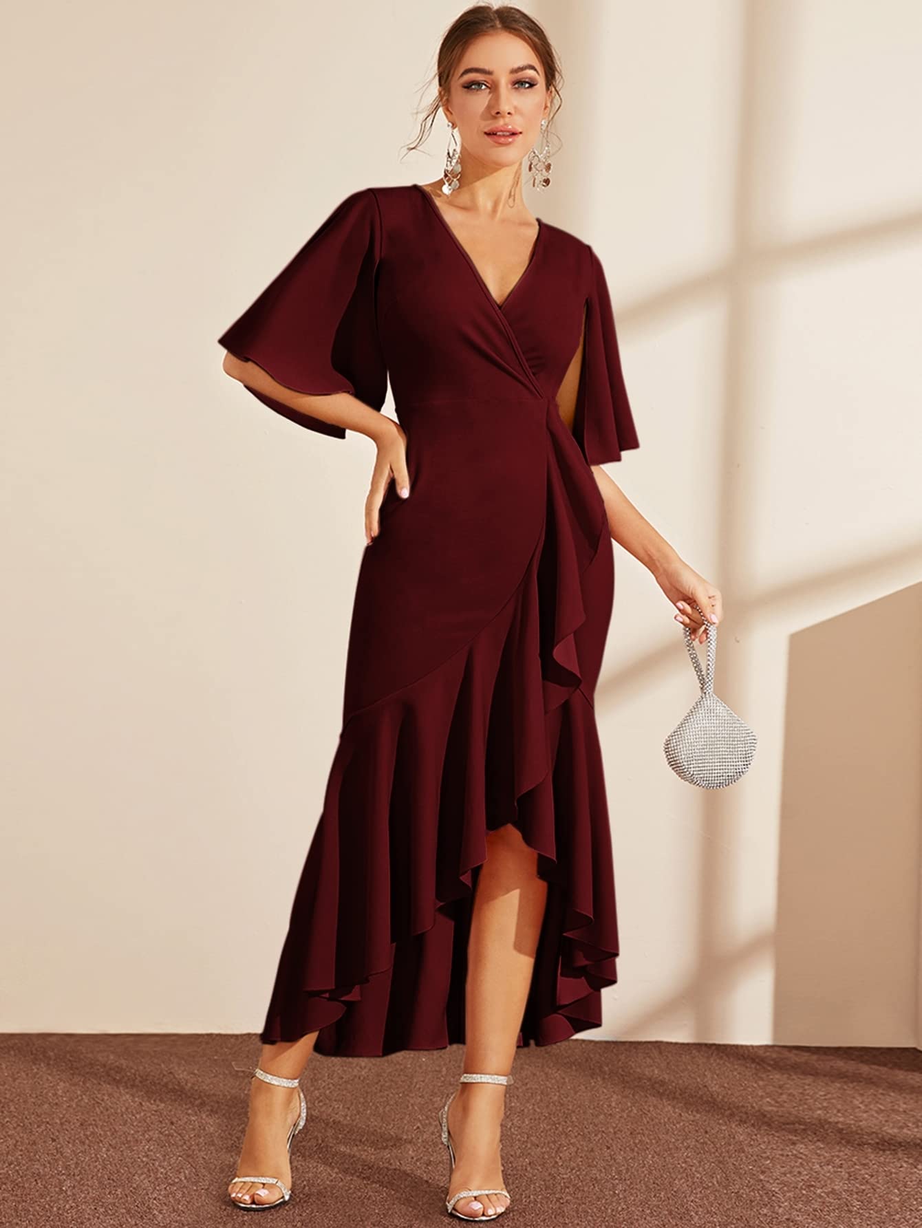 ruffle trim asymmetrical hem dress Arrabel Asymmetric Hem Ruffle Maxi Dress Lemon