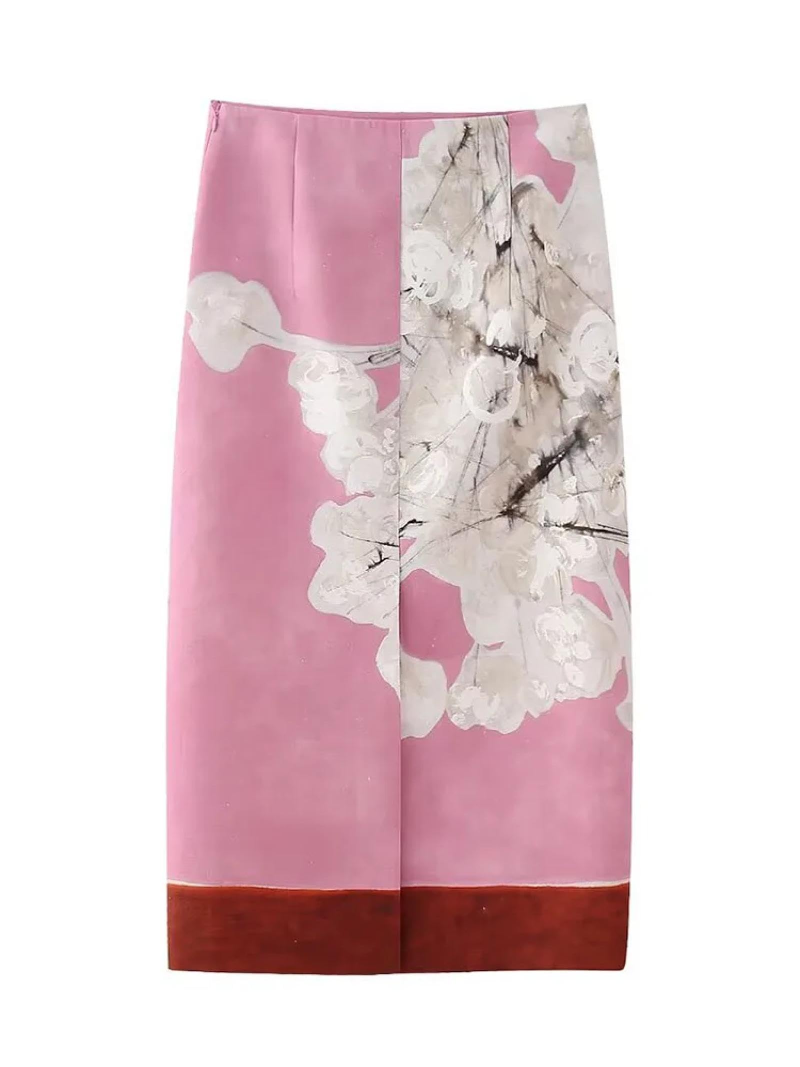 Falda Mujer Larga Cintura Alta Elástica Plisada Skirt Falda Midi Estampada para Mujer Falda Recta con Cremallera Y Abertura Delgada Elegante De Cintura Alta para Mujer