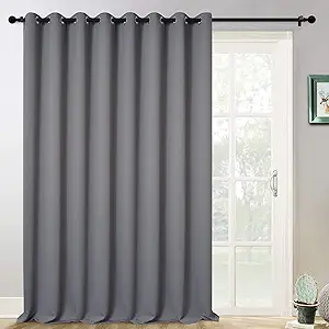 Yakamok Blackout Sliding Door Curtain, Grommet Top Thermal Insulated Extra Wide Room Divider Thermal Insulated Curtain Drapes for French Door/Living Room, Grey, W100 x L108, 1 Panel