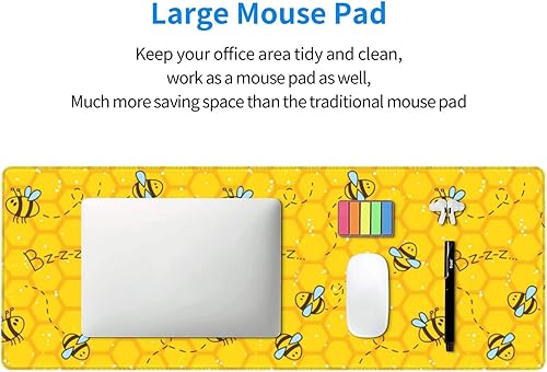 Miniatura 7 de AoHanan Alfombrilla de mouse grande con diseño de panal de abeja de dibujos animados extendida con bordes cosidos, alfombrilla de mouse para