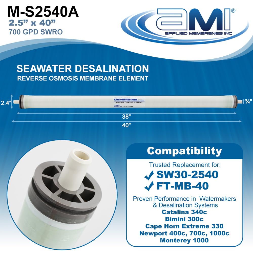 Membrana RO de agua de mar de 2.5 x 40 pulgadas | Membrana de repuesto Watermaker | Membranas aplicadas M-S2540A 700 GPD SWRO (2.5 x 40 pulgadas)