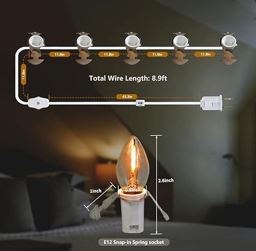 Miniatura 2 de KGC Cable de accesorios con 5 bombillas LED de 9 pies C7 con clip de cable con doble fusible de repuesto, molde de soplado, decoración de Navidad de