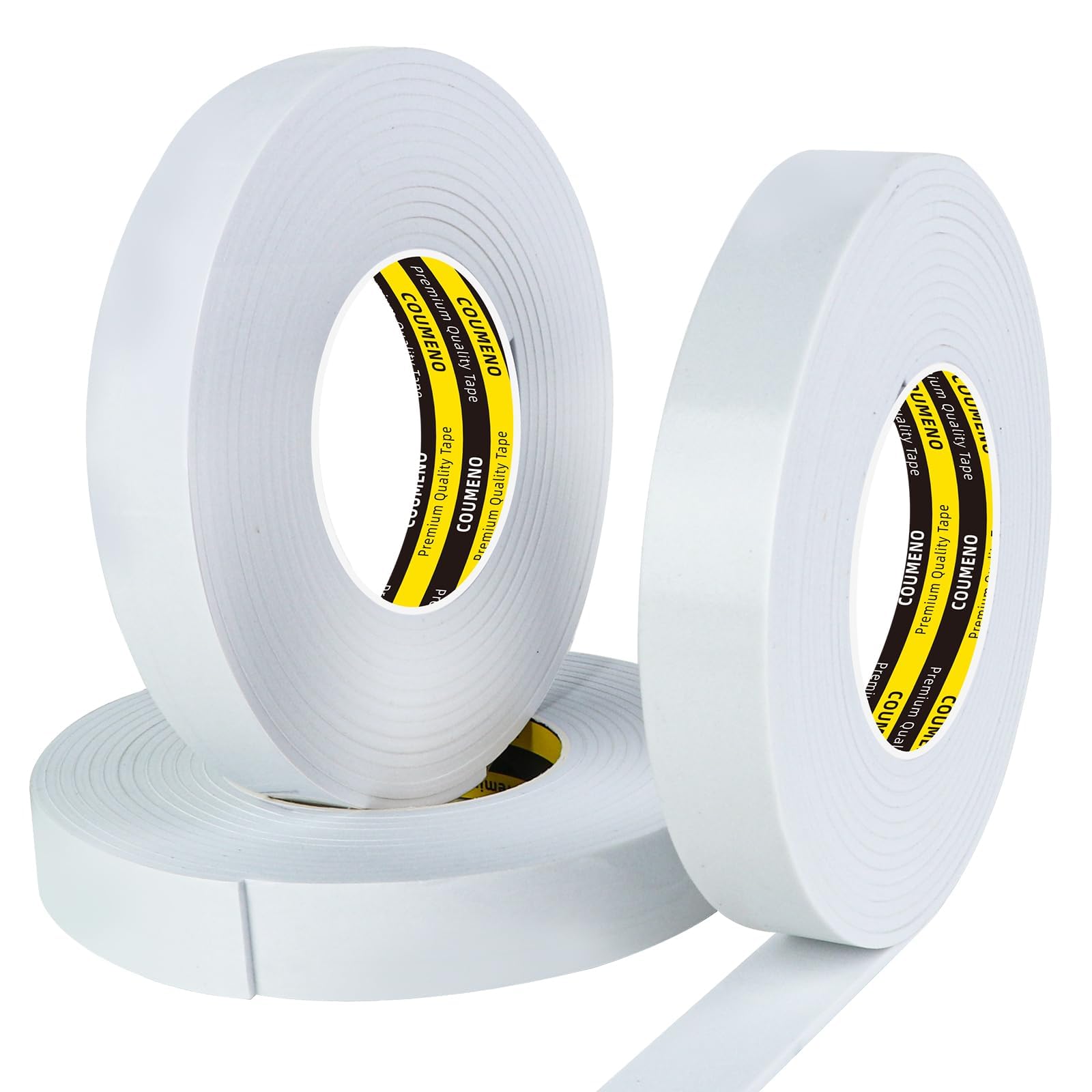 COUMENO 3 Pack Single Sided Foam Tape, 25mm x 5m, White, Self-Adhesive Foam Seal Tape for Insulation & Window Sealing, Waterproof Draft Excluder for Doors, Weather Stripping Foam Pads.