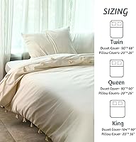 Vista 5 de Folkulture Juego de ropa de cama Queen - Funda nórdica ultra suave 100% algodón, juego de 3 piezas con 2 fundas de almohada (avena, sólido)