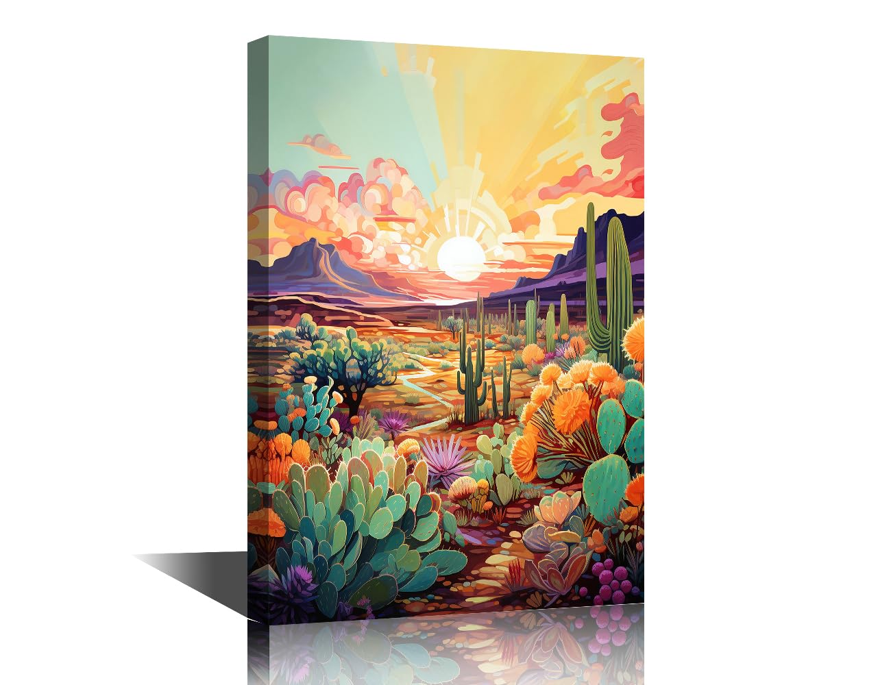 TISHIRON Watercolor Cactus Wall Decor Living Room 1 Piece Desert Cactus Wall Decor Living Room Cactus Posters & Prints Stretched and Framed Ready to Hang (12" Wx18 H)