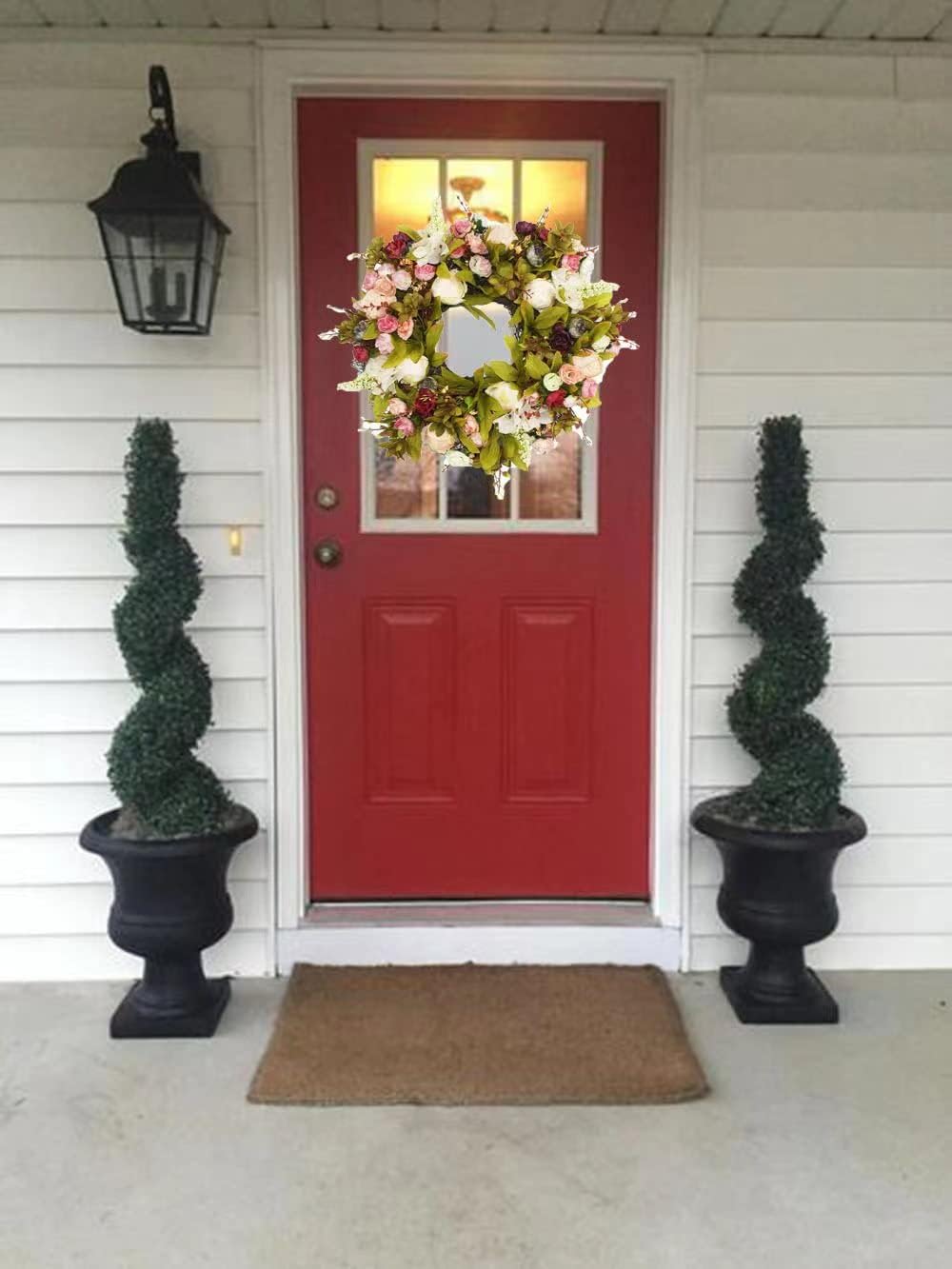 Silk Flower Wreath, Artificial Farmhouse Peonie, Vintage Blooming Wreath for Front Outside Door Wedding Wall Home Decor (Bud Flowers)