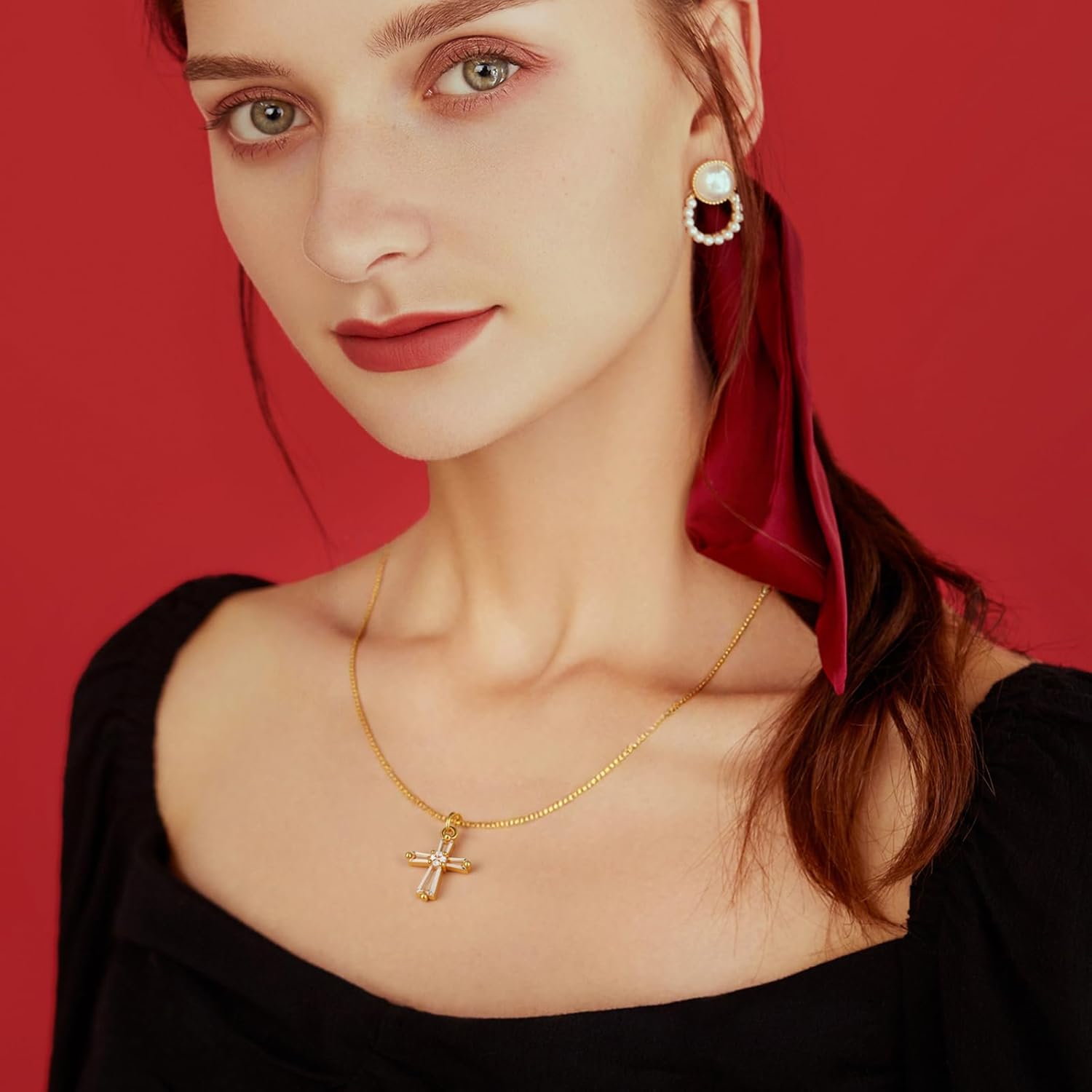 18k Gold Plated Cross Necklace for Women,Faith Pendant Diamond Necklace Cubic Zirconia for Women Trendy Gold Jewelry Gifts - Image 5