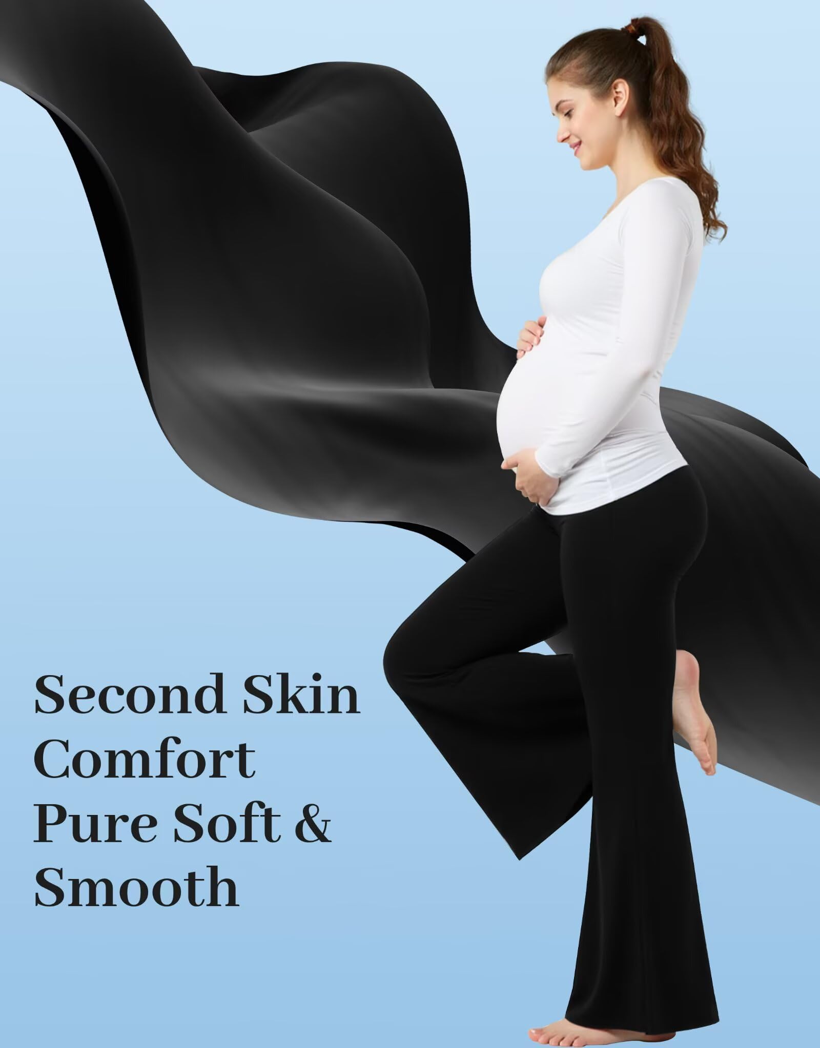 Fotociti Leggings acampanados de maternidad con bolsillos, pantalones suaves de embarazo para mujer sobre el vientre para yoga, entrenamiento activo