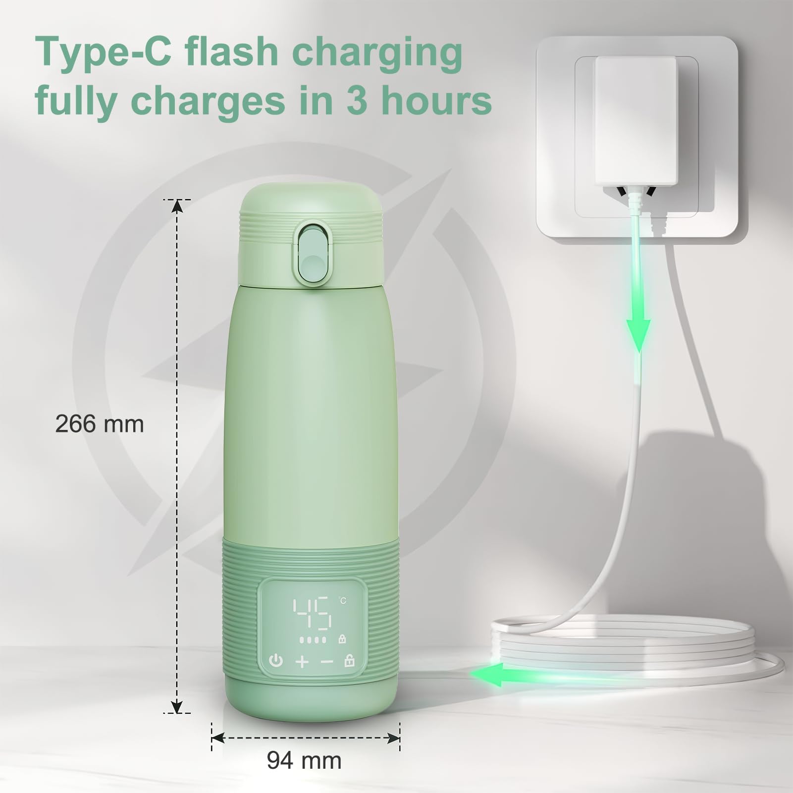 Scaldabiberon Portatile Senza Fili, Scalda Biberon Neonato Portatile, 500ml Riscaldamento Veloce Latte Materno & Formula, Con Lcd Controllo Temperatura Preciso 6400mah USB-C Ricarica Veloce