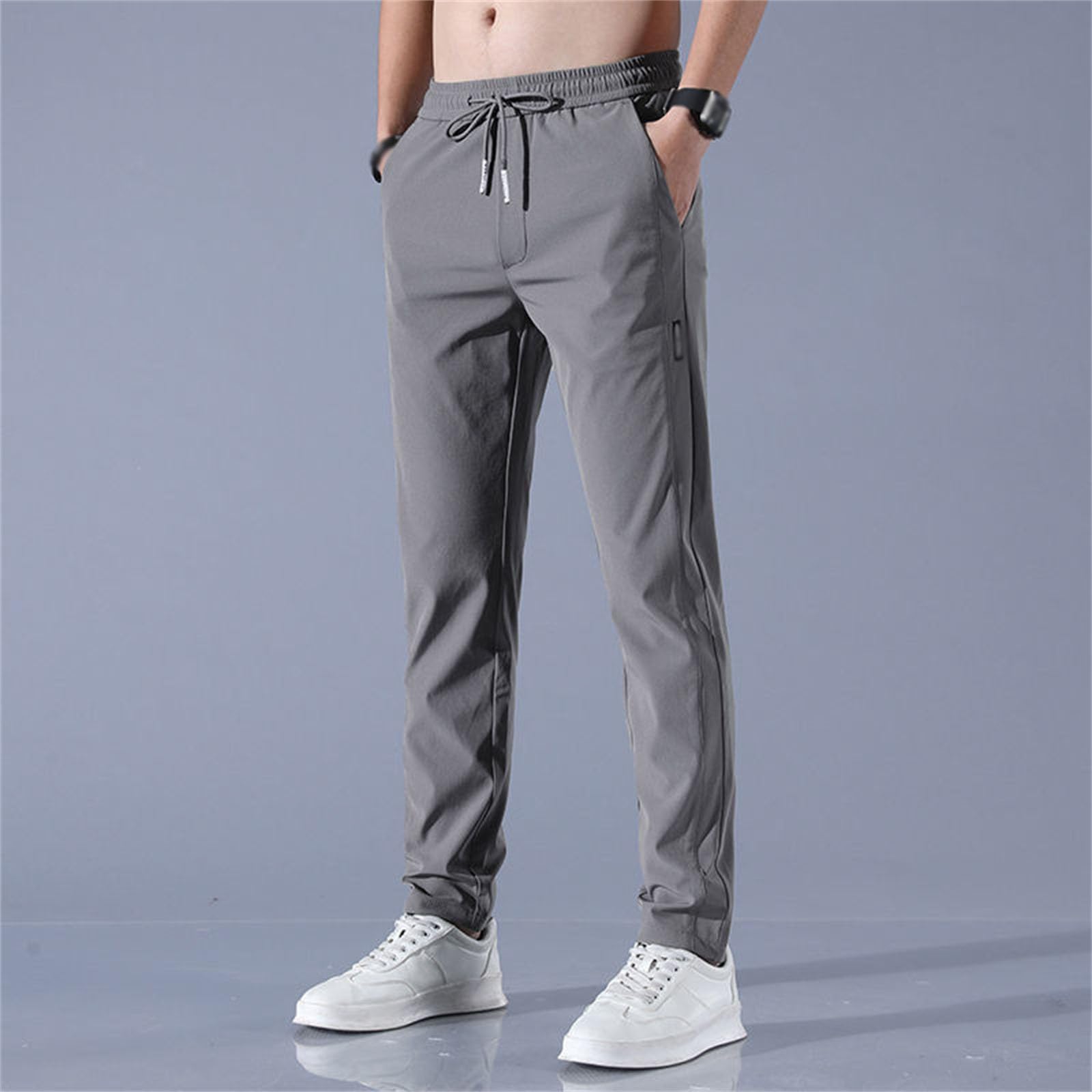 Pack de 3 pantalones ligeros para hombre, transpirables, de secado rápido, elásticos, con cordón y bolsillos con cremallera