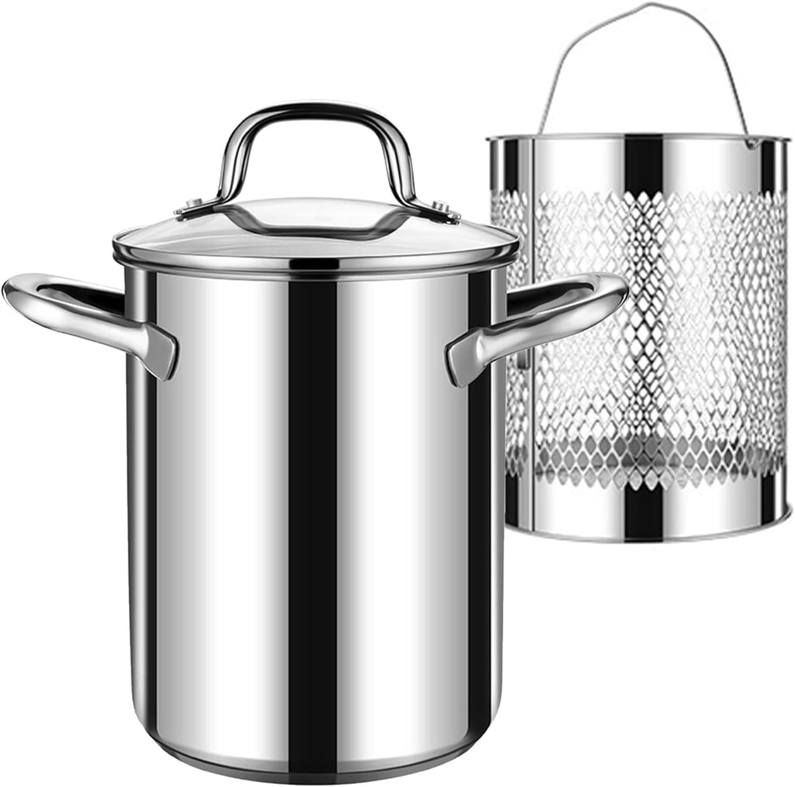 IUokLU 304 Stainless Steel Fryer with Frying Basket,Oil Pan Household Deep Soup Pot Induction Cooker Mini Cooking Utensils Cookware