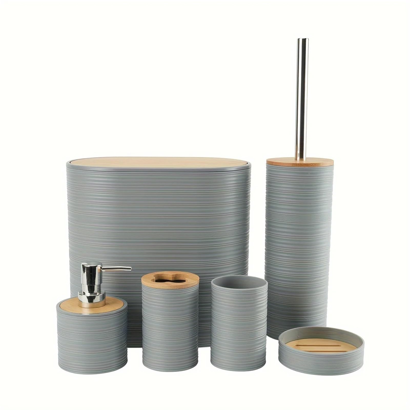 Bathroom Soap Dispenser Set 6pcs/set Bathroom Accessories Set Toothbrush Holder Bath Accessory Complete For Countertop Vanity(Gray)