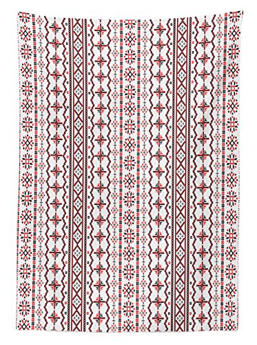 Lunarable Traditional Tablecloth, Classic Eastern European Romanian Pattern With Snowflakes Chevrons Pixel Design, Rectangular Table Cover For Dining Room Kitchen Decor, 60" X 90", Black Red #TOP1