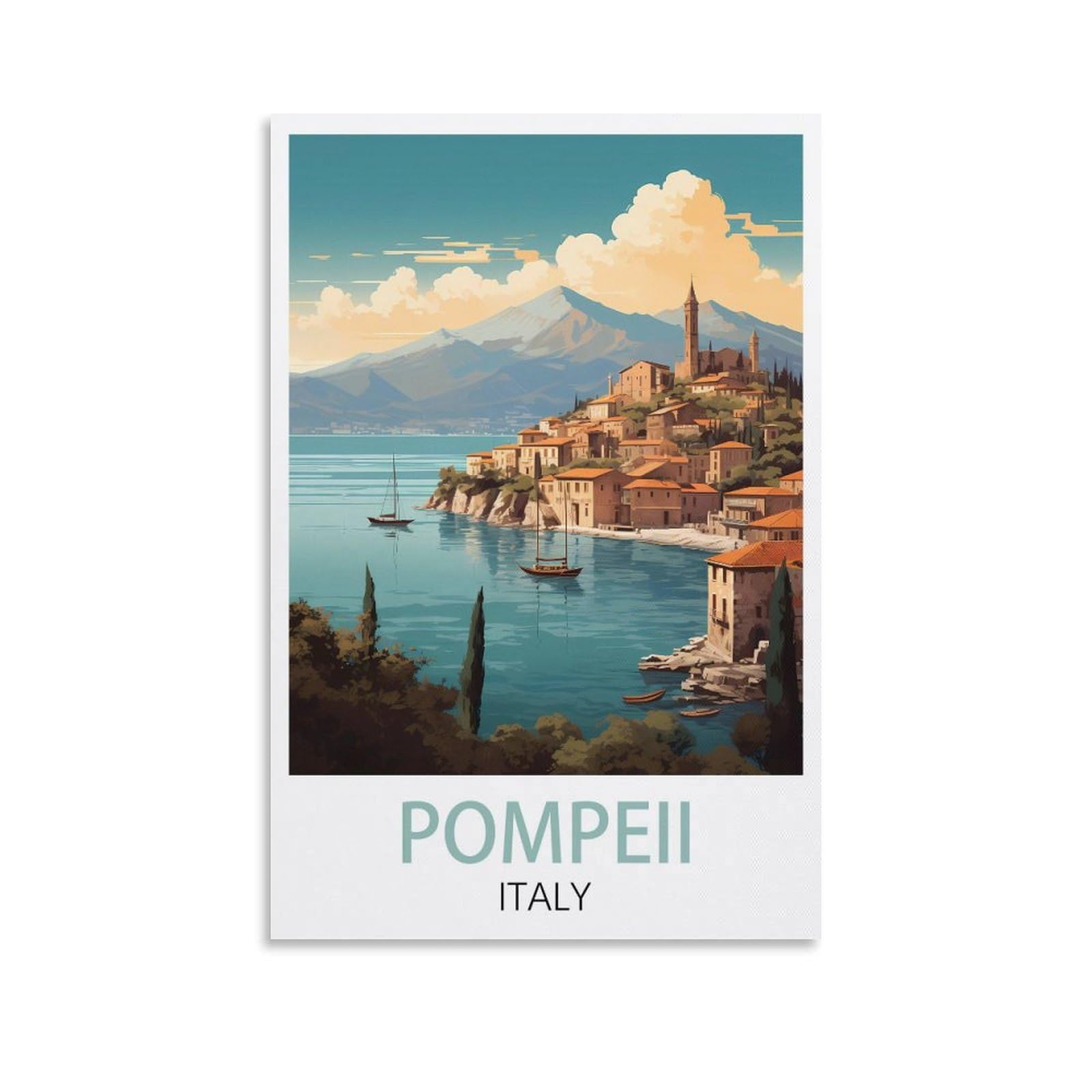 Losnabo Unframe-Style Pompeii Italy Vintage Travel Poster 08X12inch(20X30cm) Canvas Wall Poster And Art Picture Print Modern Home Bedroom Decor
