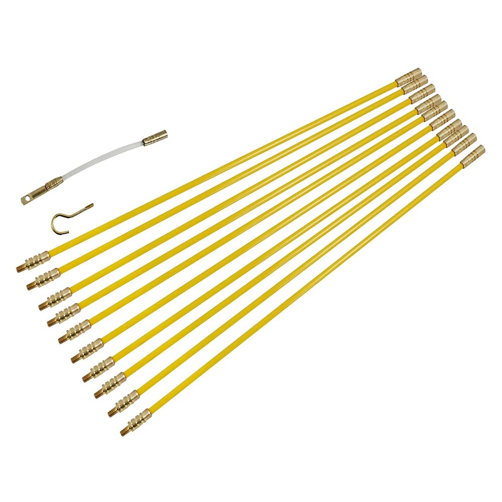 Dekton 10 x 1 Metre Cable Access Kit, Reinforced Rods for Routing Cables Through Ceilings, Floors & Wall Cavities, Includes Hook End, Ring End & Flexible Extender for Precision Cable Installation
