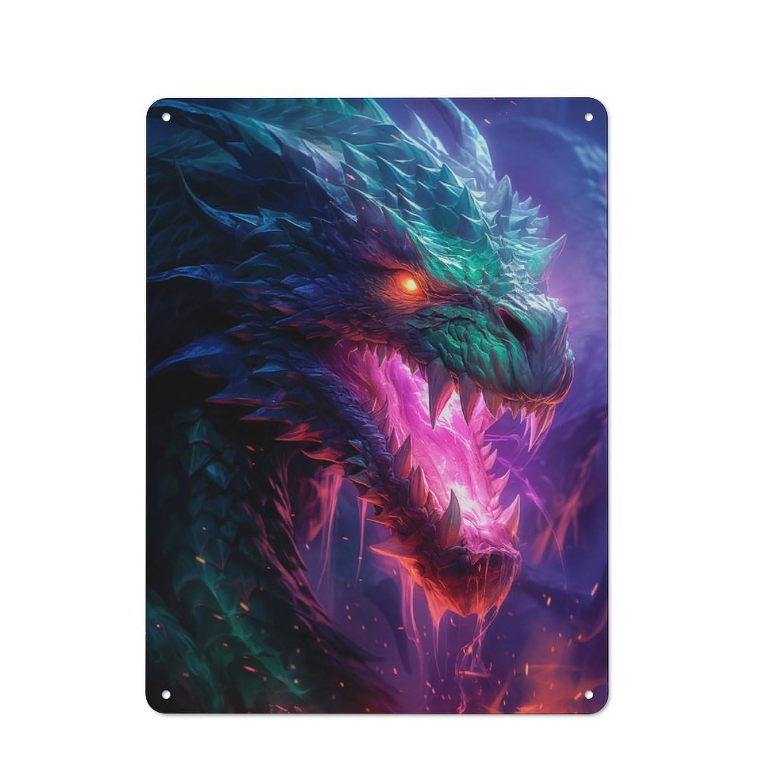 Purple Blaze Dragon Clean Industrial Metal Wall Decor 40x30cm, Industrial Metal Sign for Workspace, Cafe, Hallway Or Garage