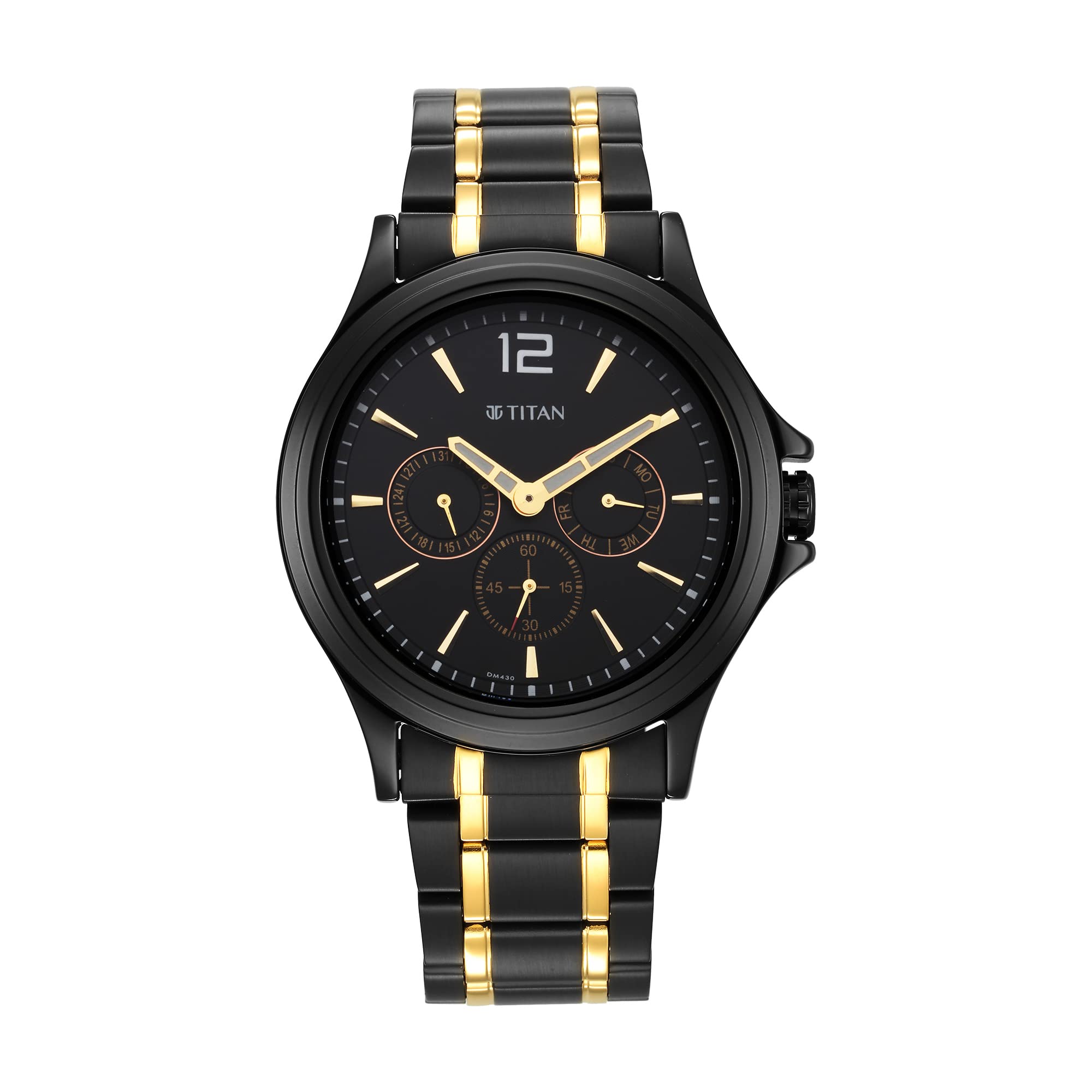 Titan Black and Gold Black Dial Quartz Multifunction Stainless Steel Strap Watch for Men-NS1698KM02 (B0B1N37QJ1) Amazon Price History, Amazon Price Tracker