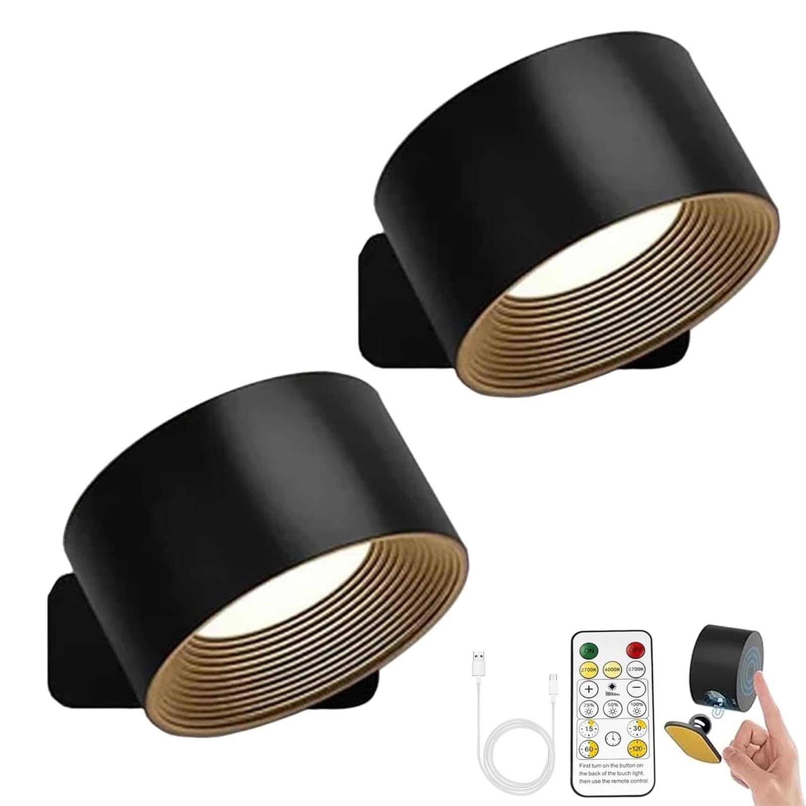 Lights of Sweden Wall Lights, Lights of Sweden Wall Lamps, 360°Rotate LED Wall Lights with Remote, Rechargeable Mounted Sconces, for Bathroom Kitchen(Black,2pcs)