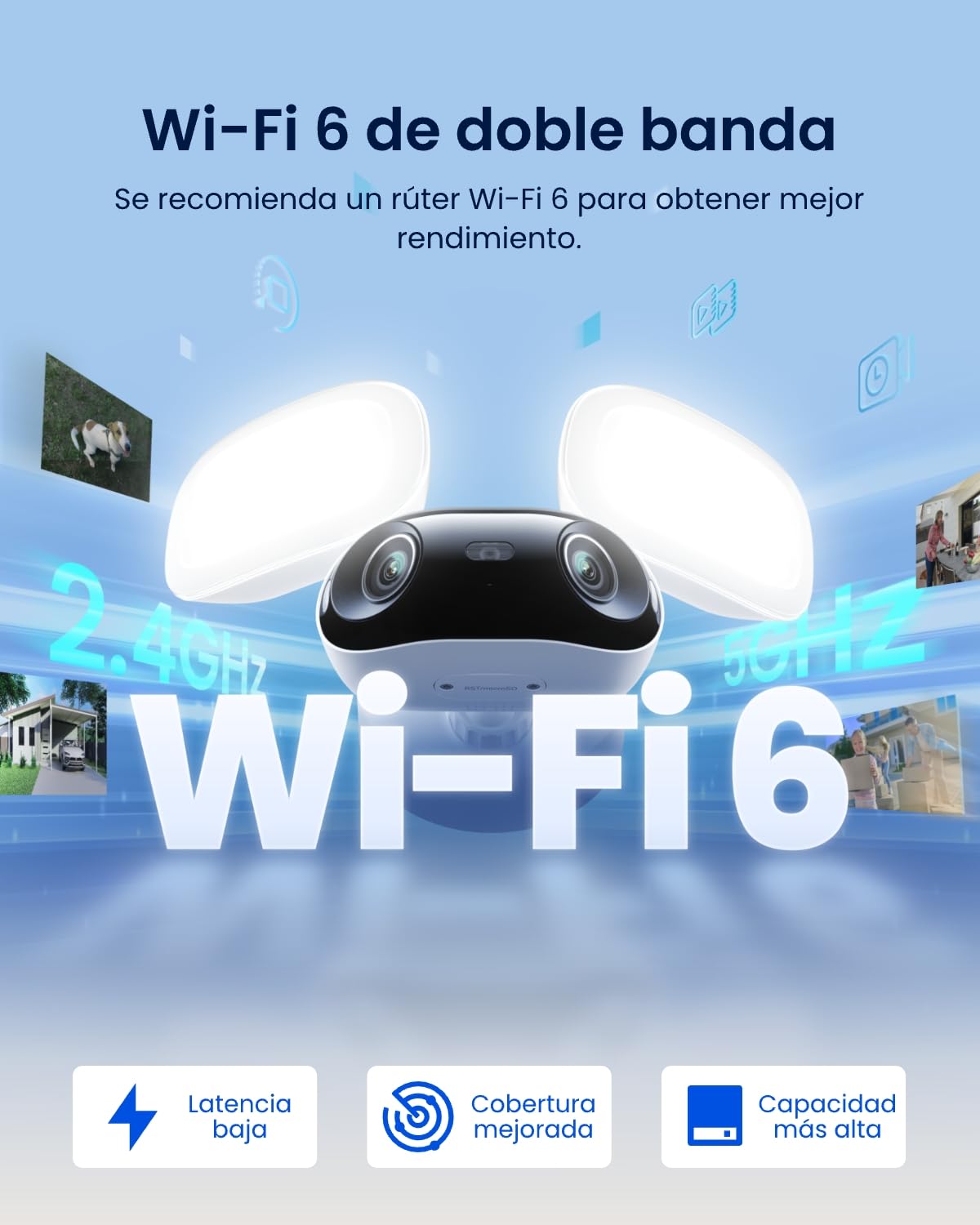 Reolink Camara Vigilancia WiFi Exterior 4K 180°, Elite Floodlight WiFi | Luz Regulable (3000K~6500K), Búsqueda Local de Vídeo IA, Vista Panorámica 180°, Detección IA, Sensor de Movimiento