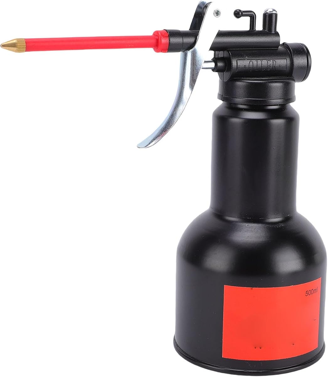 Diydeg Oil Can, 500ml Capacity Manual Pump Oil Can with Long Flex Spout, High Pressure Carbon Steel Pot Industrial Pump Oiler Lubrication Oil Bottle Oiling Gun