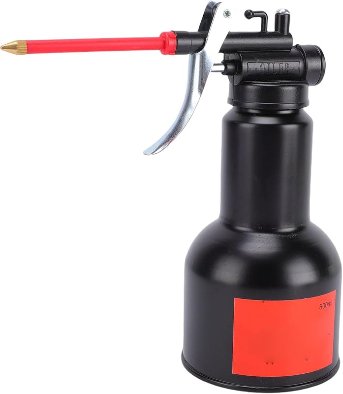 Diydeg Oil Can, 500ml Capacity Manual Pump Oil Can with Long Flex Spout, High Pressure Carbon Steel Pot Industrial Pump Oiler Lubrication Oil Bottle Oiling Gun