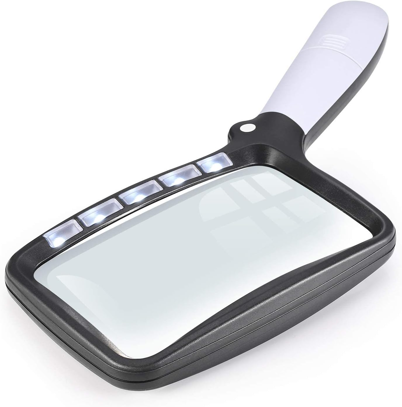 Lupa Rectangular de 2 Veces con Lupa Lupa de Lupa Grande Plegable con 5 LED, 2 Modos de atenuación, para Leer Libros de Baja, páginas, revistas, Tarjetas, Joyas