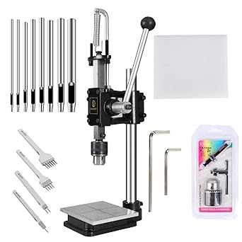 Leather Hole Puncher Hand Punching Machine Manual Press Puncher Punch Tools for DIY Leather Craft Punching Holes (with Chuck, PP Plate and Aluminum plate) (Style D)