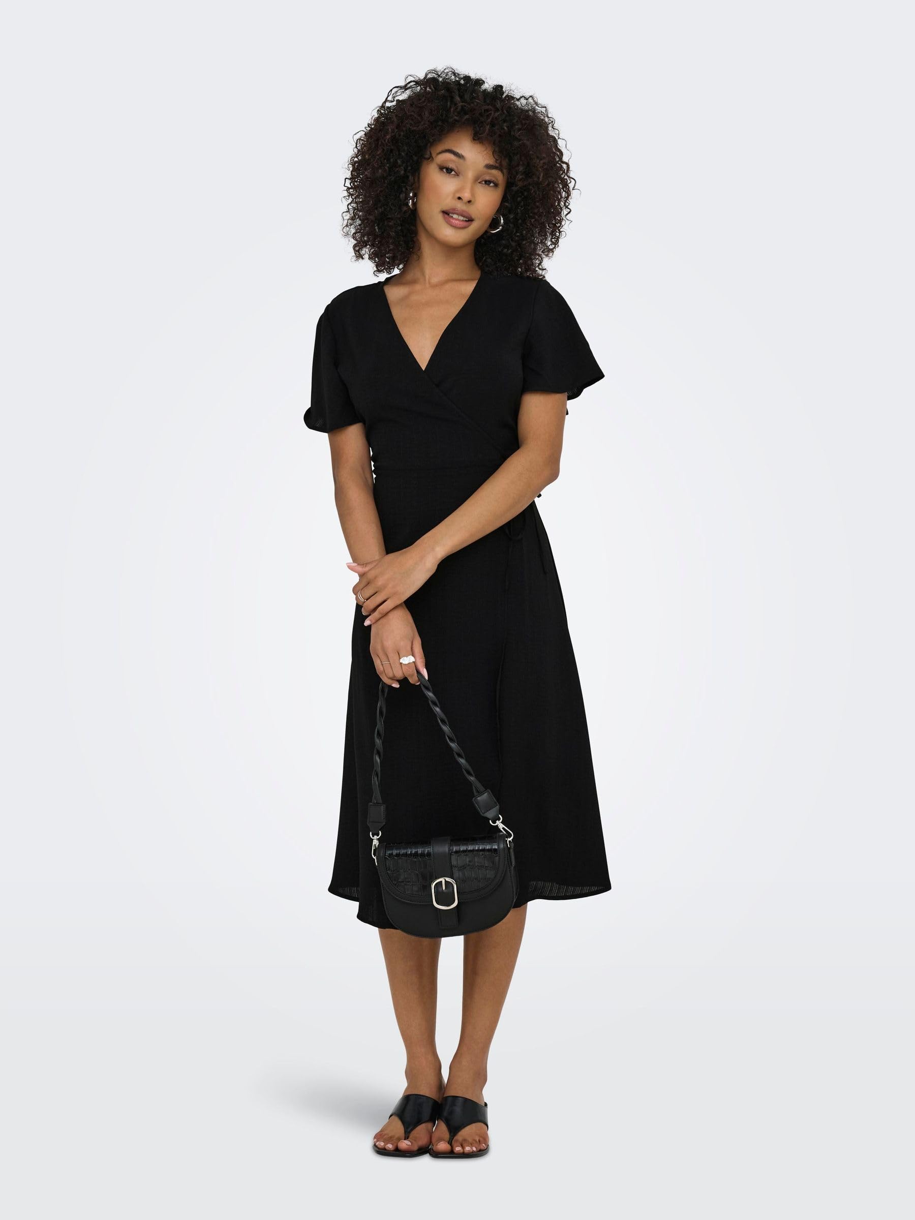 Onlcali Life S/S Midi Wrap Dress WVN, czarny, XL