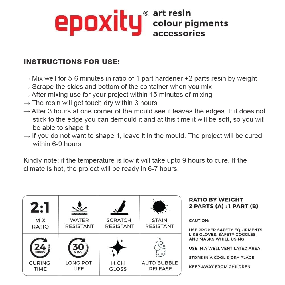 Epoxity Pro-Grade (6 hrs Quick dry) Crystal Clear Fast Cure Epoxy Resin (750g) - Non-Toxic, UV-Resistant for Jewelry, Art & Craft, Keychains & More 4